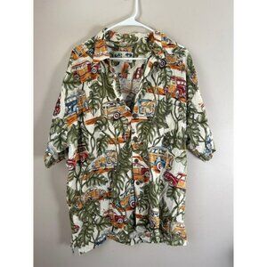 Vintage Koko Island Men 2X Aloha Hawaiian Shirt Woody Wagons Tropical Palm Trees